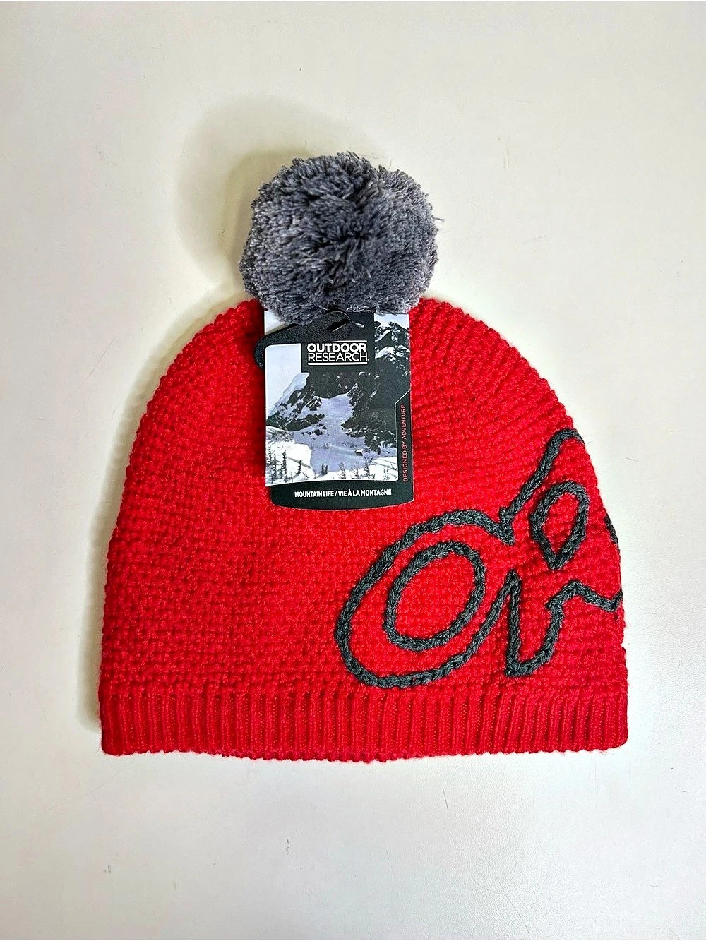 Outdoor Research Delegate Beanie Red Gray Pom Beanie NWT